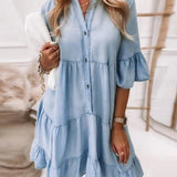 Rochie midi din denim spălat cu mâneci scurte
