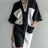 Rochie midi bicoloră alb-negru cu mâneci tip liliac