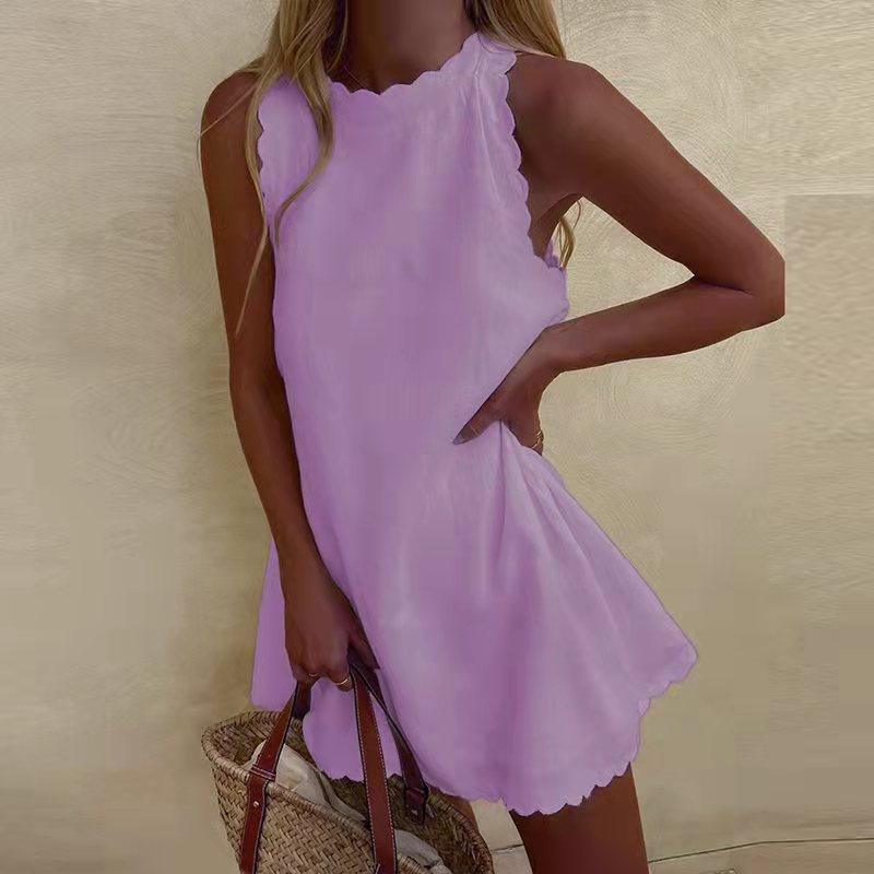 Rochie mini cu margine ondulată, fără mâneci