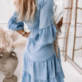 Rochie midi din denim spălat cu mâneci scurte