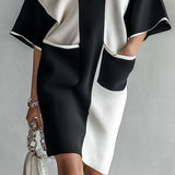 Rochie midi bicoloră alb-negru cu mâneci tip liliac