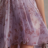 Rochie mini din șifon cu flori retro violet