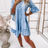 Rochie midi din denim spălat cu mâneci scurte