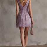 Rochie mini din șifon cu flori retro violet