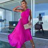 ELLA | Rochie Midi Plisată cu Un Umăr