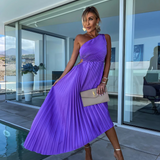 ELLA | Rochie Midi Plisată cu Un Umăr