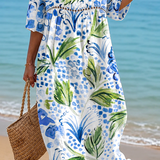 Rochie de Plajă cu Imprimare Tropicală Proaspătă