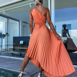 ELLA | Rochie Midi Plisată cu Un Umăr