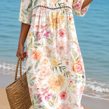 Rochie de Plajă cu Trandafiri Delicați
