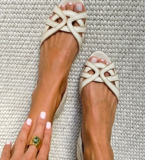 Camilla | Sandale Împletite Elegante în Culoare Crem