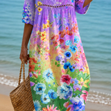 Rochie de Plajă cu Flori Vii