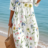 Rochie Midi cu Flori de Câmp Ușoare