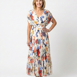 Savannah | Rochie midi florală plisată cu mânecă scurtă