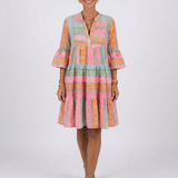 Maelle | Rochie cu imprimeu geometric, decolteu în V, lungime până la genunchi