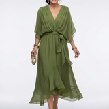 Elysia | Rochie Midi cu Decolteu în V și Talie Drapată