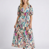 Eulalie | Rochie midi cu decolteu în V și mâneci scurte