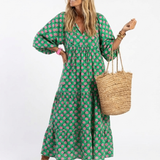 FIORA | ROCHIE MIDI TIERATĂ CU DECOLTEU ÎN FORMĂ DE V ȘI PRINT FLORAL
