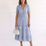 Dakota | Rochie midi cu mânecă scurtă și dungi