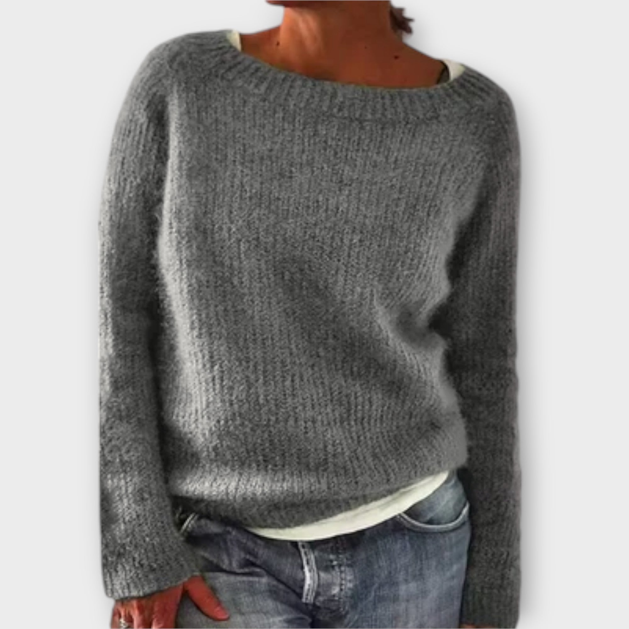 Regine | Pulover din Tricot cu Guler Rotund