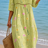 Rochie Midi Verde Deschis cu Flori Delicate