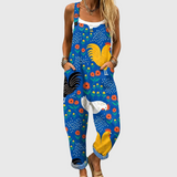 Salopetă confortabilă multicoloră cu model de găini