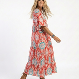 ZARIA | ROCHIE MIDI CU MÂNECI SCURTE ȘI GÂT V, CU IMPRESIE PAISLEY