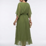 Elysia | Rochie Midi cu Decolteu în V și Talie Drapată
