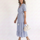 Dakota | Rochie midi cu mânecă scurtă și dungi