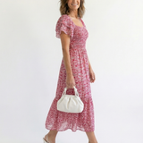 Odette | Rochie Midi cu Flori și Umeri Decupați