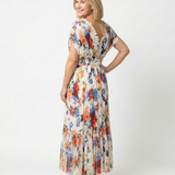 Savannah | Rochie midi florală plisată cu mânecă scurtă