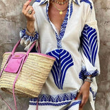 Rochie mini lejeră cu imprimeu și mâneci lungi