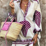 Rochie mini lejeră cu imprimeu și mâneci lungi