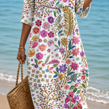 Rochie Midi Moale cu Elegantă Fantezie Florală Multicoloră