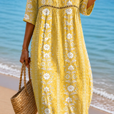 Rochie Midi Floral Galben Deschis