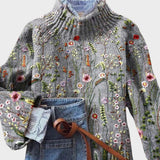 Maurine | Pulover Vintage cu Motiv Floral și Guler Înalt