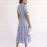 Dakota | Rochie midi cu mânecă scurtă și dungi