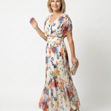 Savannah | Rochie midi florală plisată cu mânecă scurtă