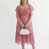 Odette | Rochie Midi cu Flori și Umeri Decupați