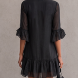 Rochie mini din șifon negru cu volane