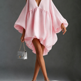 Rochie mini roz pal din șifon cu mâneci bufante