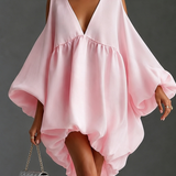 Rochie mini roz pal din șifon cu mâneci bufante