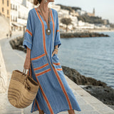 Sandrine – Rochie Caftan Albastră Lucrată