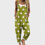 Salopetă confortabilă verde-oliv cu model de găini