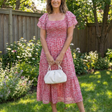 Odette | Rochie Midi cu Flori și Umeri Decupați