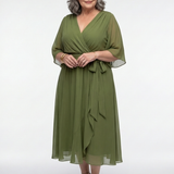 Elysia | Rochie Midi cu Decolteu în V și Talie Drapată