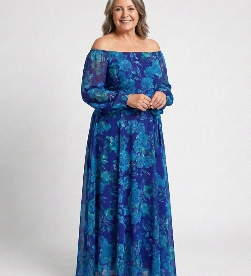 Aspen | Rochie Maxi cu Umeri Descoperiți și Flori