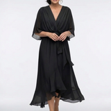 Elysia | Rochie Midi cu Decolteu în V și Talie Drapată