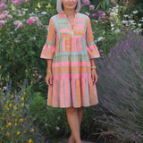 Maelle | Rochie cu imprimeu geometric, decolteu în V, lungime până la genunchi