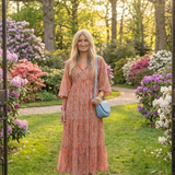AMARA | ROCHIE MIDI TIERATĂ CU DECOLTEU ÎN V ȘI PRINT GEOMETRIC