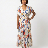 Savannah | Rochie midi florală plisată cu mânecă scurtă